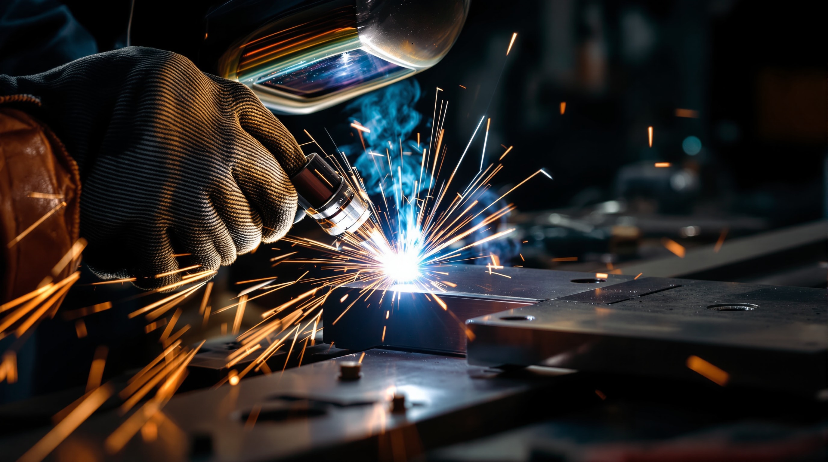 Fabricator TIG welding a tubular race car chassis joint on a jig